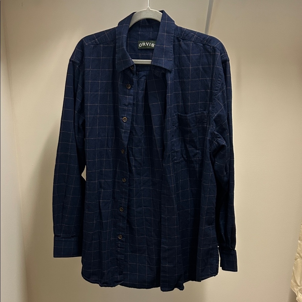 Orvis Men's Dark Navy Windowpane Long-Sleeve Button-Down Shirt